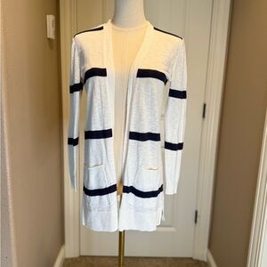 Old Navy White Cardigan with Navy Stripes